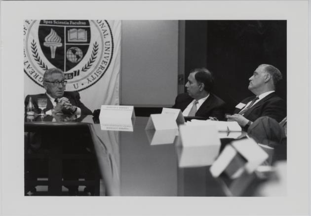 Henry Kissinger, Modesto Maidique,  and Carlos Arboyela at Florida International University
