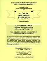 The Role of Higher Education in Emergency Management, Faculty Lunchtime Symposium