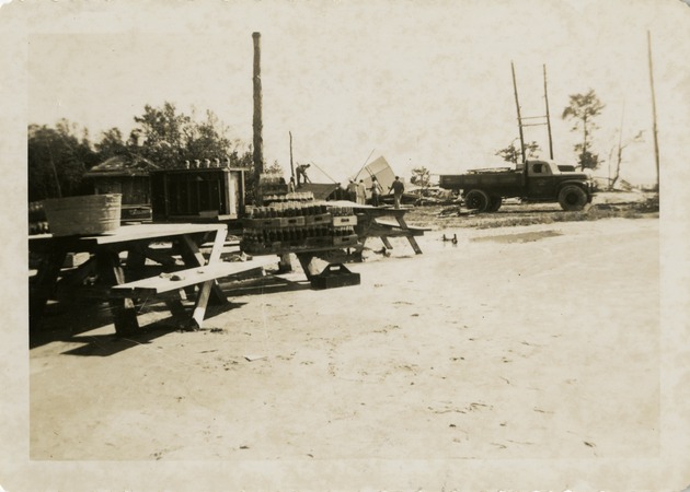 Workers clearing debris