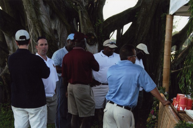 Men at food station