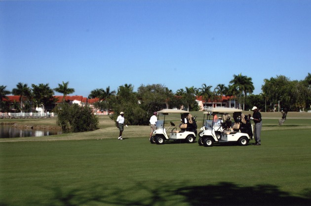 Golf carts on green