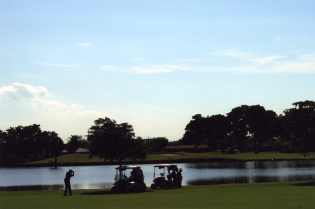 Scenic golfer and carts