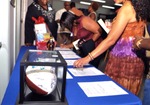Silent auction table with guests