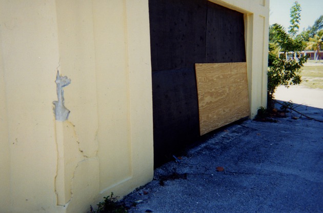 Plywood covering door of carousel building