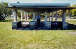 Man inspecting old picnic shelter