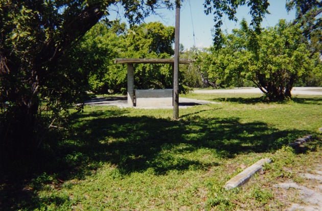 View of old barbecue grill and picnic area