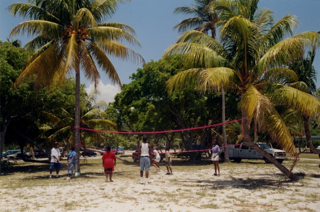 Visitors playing volleyball