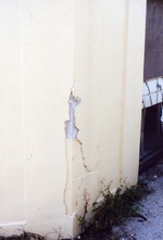 Closeup of damage to carousel building