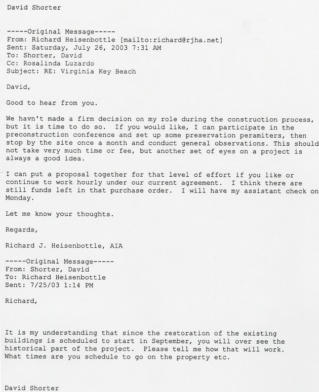 E-mail between R. Heisenbottle and D. Shorter