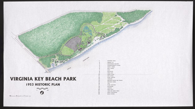 Colorized Wallace, Roberts, and Todd LLC. Virginia Key Beach Park 1953 Historic Plan