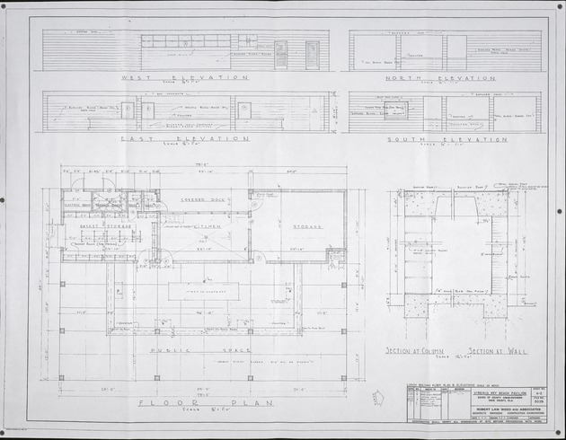 Floor Plan and Elevations for the  Virginia Key Beach Pavilion