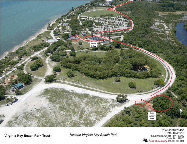 Aerial Photo of Virginia Key Beach Park Showing the Location of the Plant Nursery and the Main Office