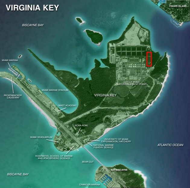 Aerial Image Showing the Location of an Open Field Near Virginia Key Beach Park