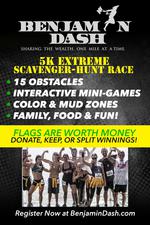Flyer for Benjamin Dash 5K Scavenger-Hunt and Race