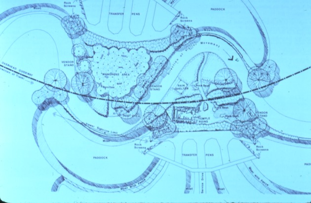 Blueprint for the mangrove and temple ruins sections of the Miami Metrozoo