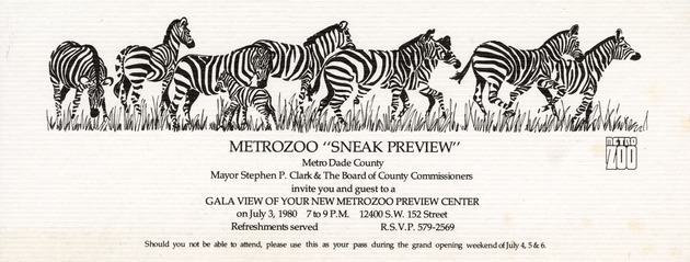 Miami Metrozoo's "Sneak Preview" pass for the Gala view of the new Metrozoo Preview Center