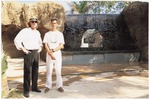 Pat McBride and Terry Guilbeau in front of Asian River Life exhibition at Miami Metrozoo