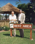 [1980/2000] Zoo Director Bob Yokel with Arvida Corp. representative David Guy at the donated rest area at Miami Metrozoo