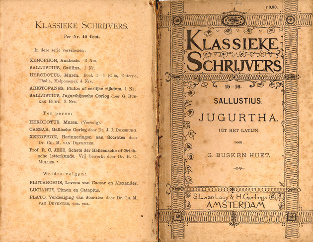 Jugurtha (Book cover) / C. Sallustius Crispus ; uit het Latijn door G. Busken Huet - Variant 1 black ink lettering