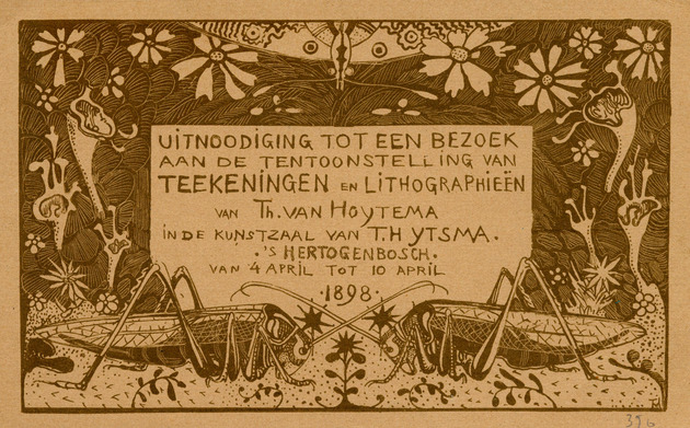 Uitnodiging tot een bezoek aan de tentoonstelling van teekeningen en lithografieen van Th. van Hoytema in de kunstzaal van T. H. Ytsma. (Invitation)