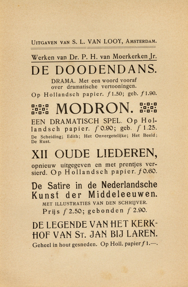 Werken van P.H. van Moerkerken Jr. : De Doodendans. (Advertisement)