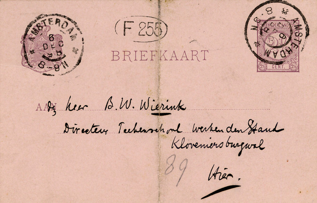 Briefkaart aan de heer B.W. Wierink - Front