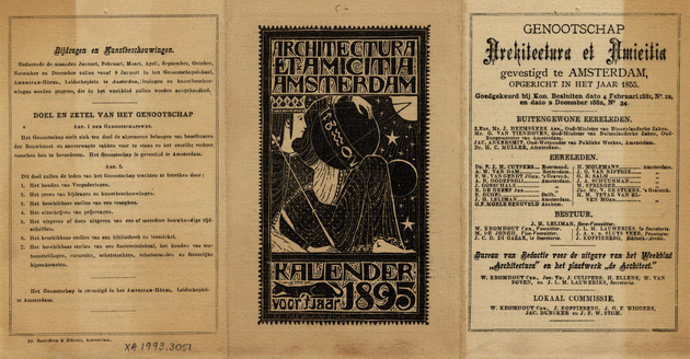 Architectura et Amicitia Amsterdam : Kalender voor't jaar 1895. / (Calendar) - Front