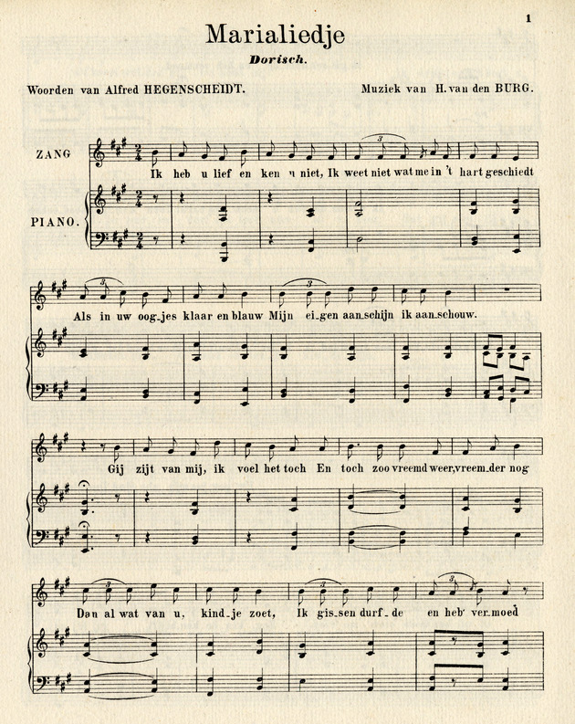 Marialiedje (Book Cover) / woorden van Alfred Hegenscheidt ; muziek van H. van den Burg - Title Sheet