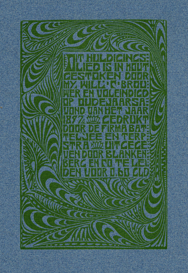 Huldigingslied voor Nederland in't jaar 1898 : getoondicht door J. Henri Berkeljon : Leiden. (sheet music) - Front cover