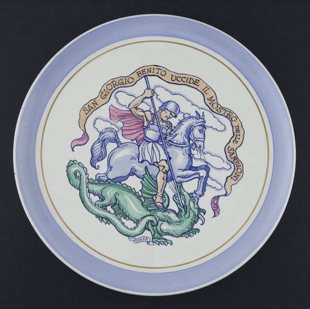 Platter, San Giorgio Benito uccide il monstro delle sanzione [St. George Benito killing the monster of sanctions], 1935