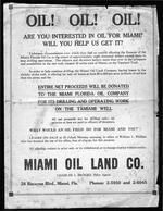 Advertisement for Miami Oil Land Company test oil well, located on Tamiami Trail