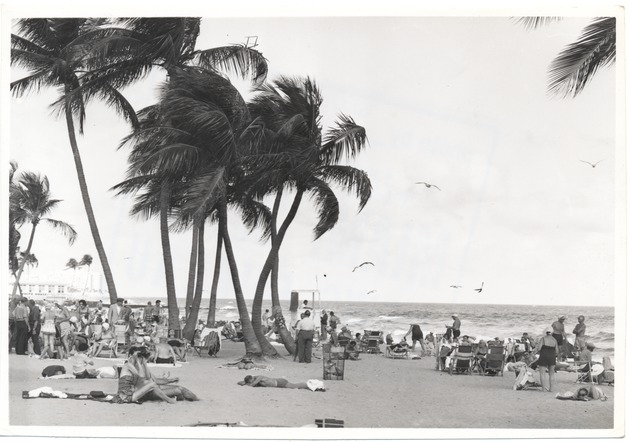 Crowds of beach goers on Miami Beach