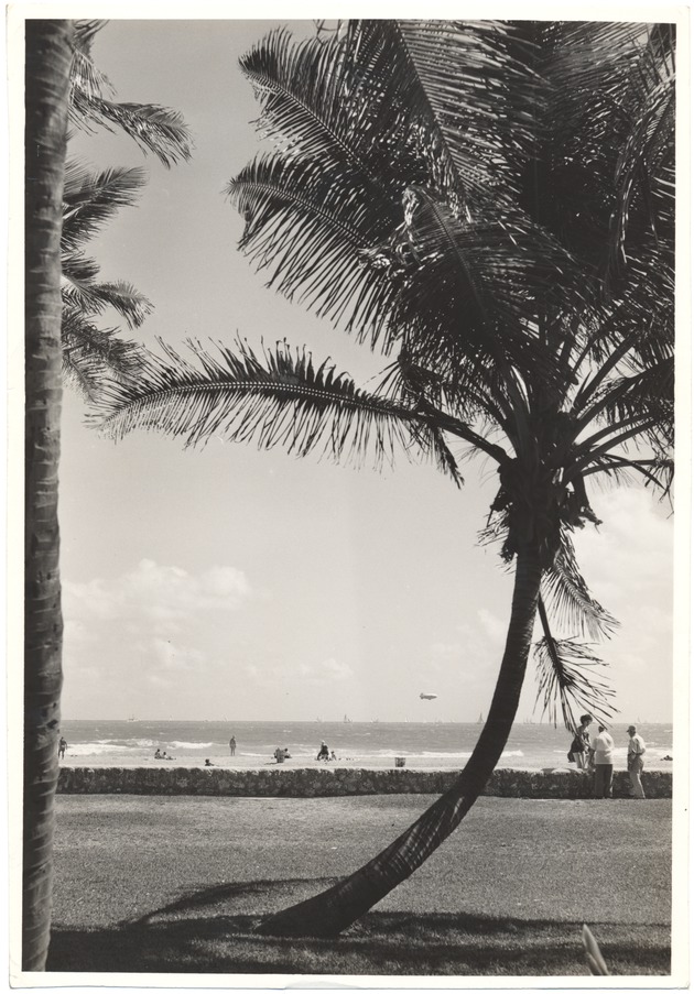Lummus Park beach with blimp over the water