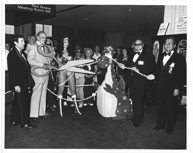 Miami Beach mayor and other dignitaries, 1980 - Photograph, recto: [City Manager Harold T. Toal at ribbon-cutting ceremony for the opeining of the Flea Market at the Miami Beach Convention Center, June 6, 1981]