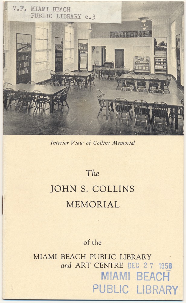 John S. Collins Memorial of the Miami Beach Public Library and Art Centre - Cover: The John S. Collins Memorial of the Miami Beach Public Library and Art Centre