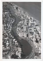 Looking north from over Lake Pancoast to the Helen Mar, Mantel Plaza, Algiers, Seville, Fontainebleau, and Executive House Hotels