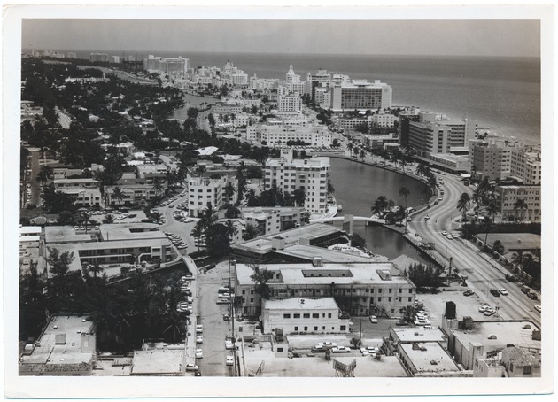 Looking north from Twenty-third Street and Liberty Avenue showing Lake Pancoast and the Helen Mar, Algiers, Seville, and Eden Roc Hotels - 