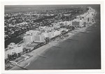 Looking northwest from over the ocean, showing the Atlantis, Algiers, Bel Mar, Seville, Saxony, and Fontainebleau Hotel
