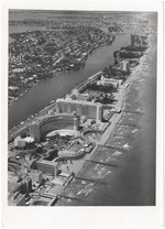 Looking north from Forty-fourth Street, showing the Sorrento Hotel, Fontainbleau, spite wall, Eden Roc, Executive House, and Allison Island, November 1961