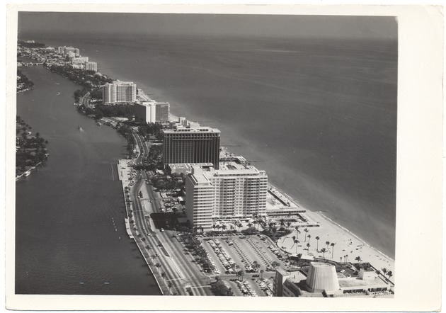 Looking north from the Eden Roc to the the Mimosa, Doral, and Crystal Hosue Hotels, with North Beach in the distance - 