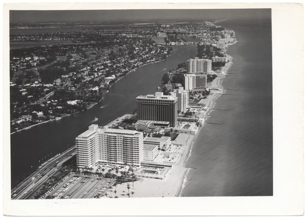 Looking north from Forty-seventh Street, showing the Mimosa, Doral, and Executive Hotels with North Beach in the distance, March 27, 1963 - 