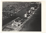 Looking northwest from the ocean around Fiftieth Street, showing the Executive House, Crystal House, Imperial House, LaGorce Golf Course, and Alliston Island