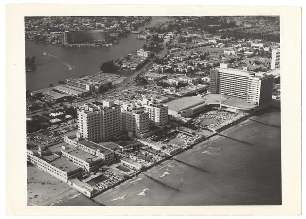 Looking northwest from 67th Street. Showing the Bel Aire, the Deuville, the Monte Carlo, and the Sherry Frontenac Hotels, and the King Cole Apartments in Normandy Isle - 