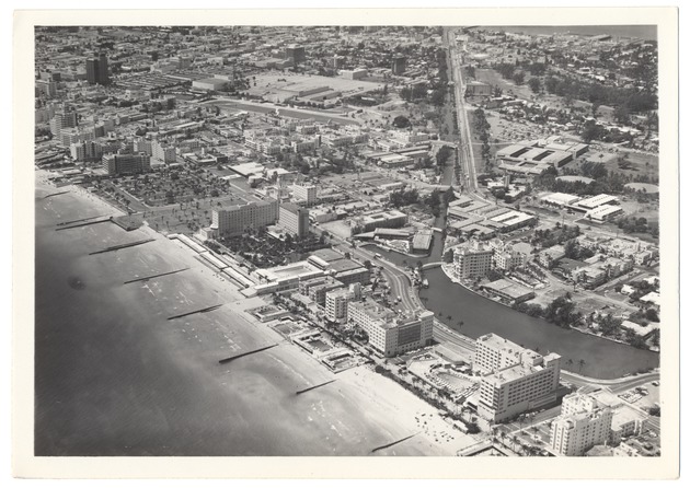 Looking west showing Lake Pancoast, the Algiers Hotel, Roney Plaza and Collins Park - 