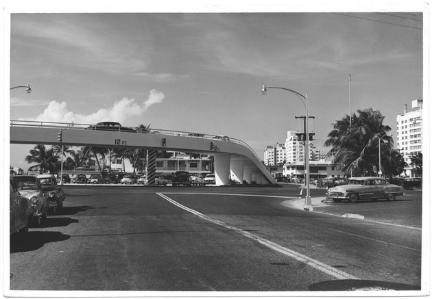 Miami Beach street scenes, residences, and hotels on Collins Avenue, 1950s and 1960s - Photograph, recto: [Sixty-third Street flyover seen from the south]
