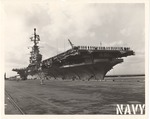 USS Intrepid manning rail for arrival of Italian President Gronchi