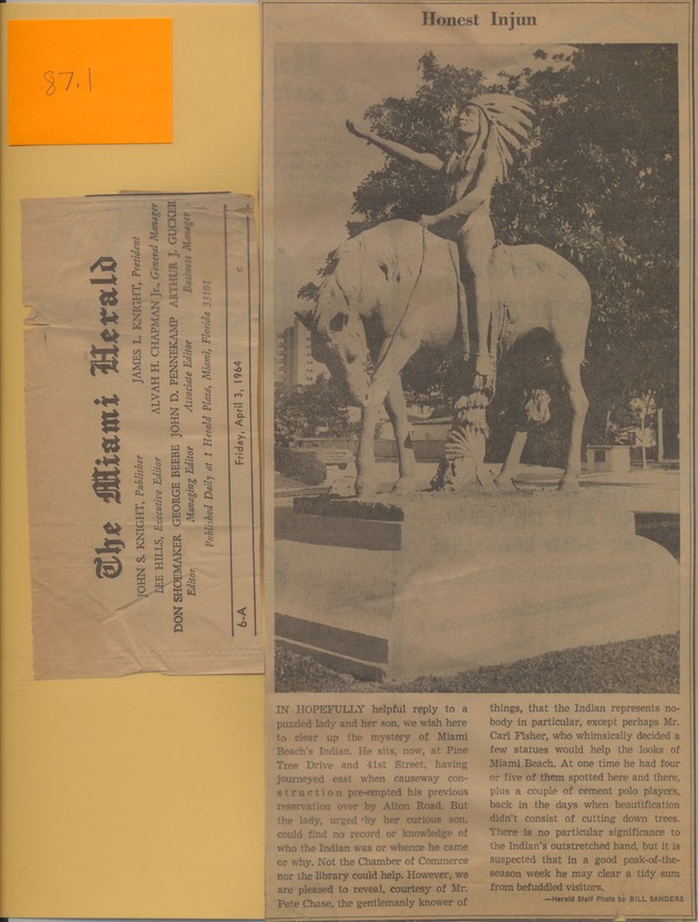 The Great Spirit sculpture by Ettore Pellegatta collection of articles and photographs - Clipping, recto: The Honest Injun