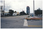 Miami Beach Street scene with view of he Portofino Tower in the distance