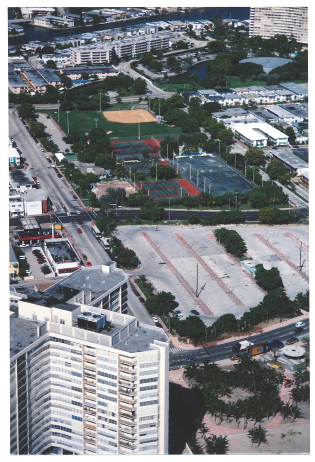 Aerial view of athletic fields - 