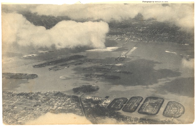 Venetian Islands, old Collins Bridge, and La Gorce Island - Photograph, recto: [Aerial view of the Venetian Islands].